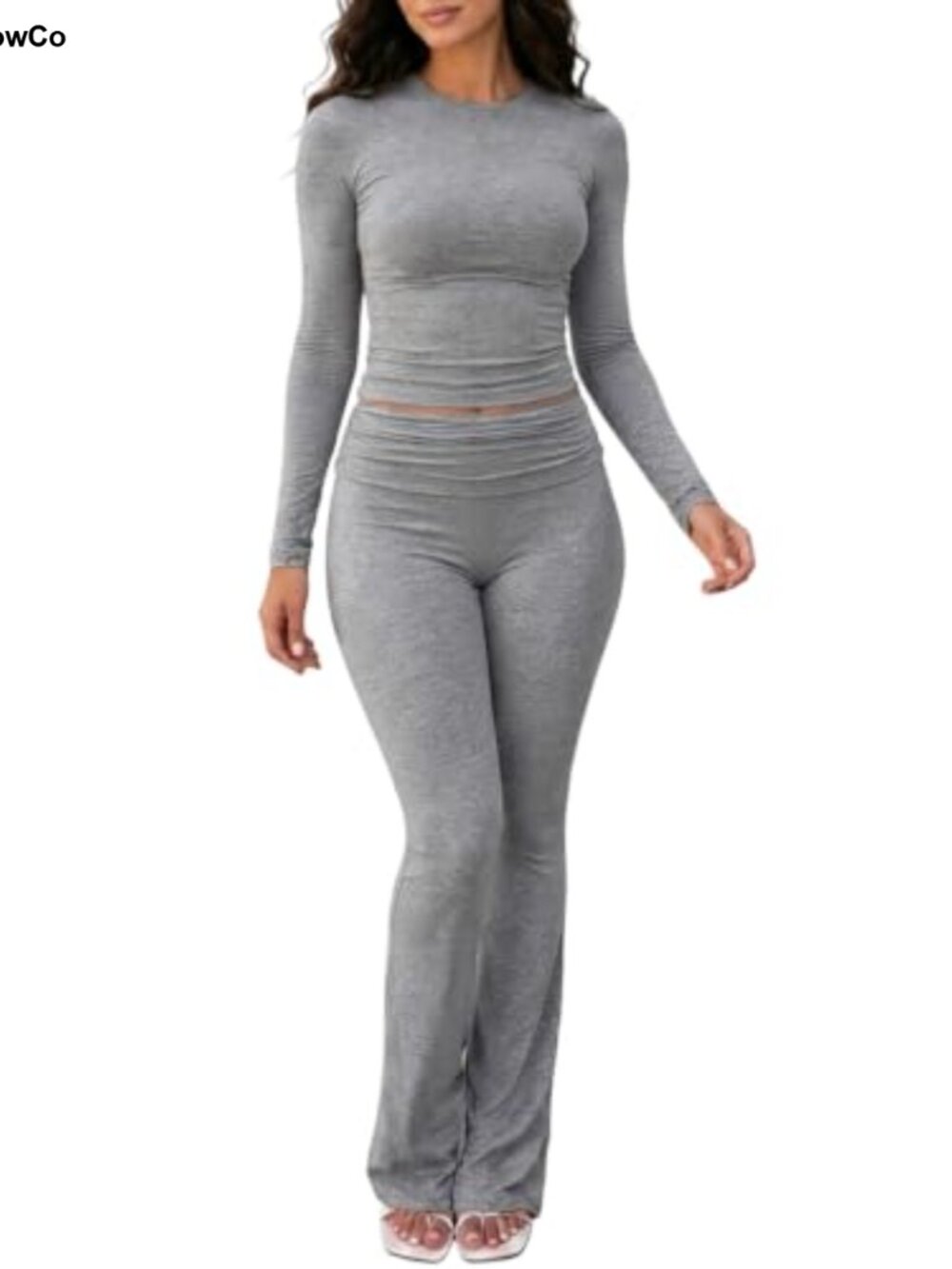 2 Piece Lounge Set Women Long Sleeve Slim Fit Knit Outfit